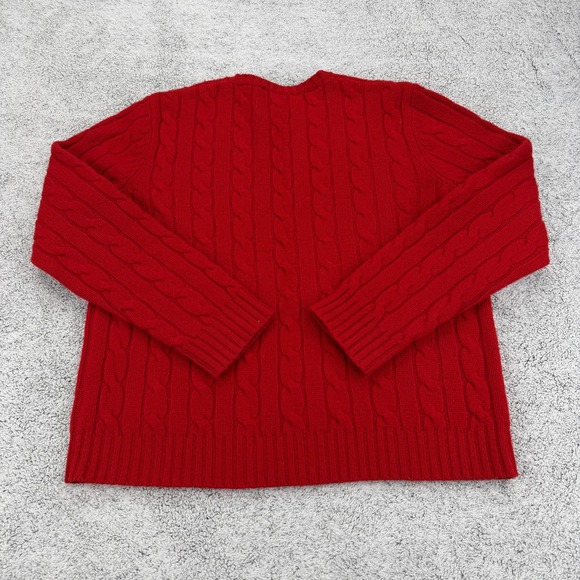 Lauren Ralph Lauren Sweater Womens Large Red Lambswool RL Crest Cable Knit VTG - Picture 9 of 14